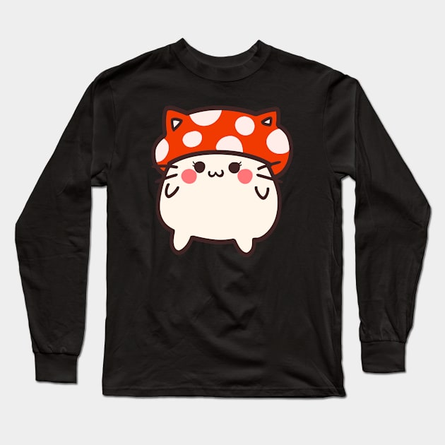 Happy kitty in a mushroom hat Long Sleeve T-Shirt by NumbleRay